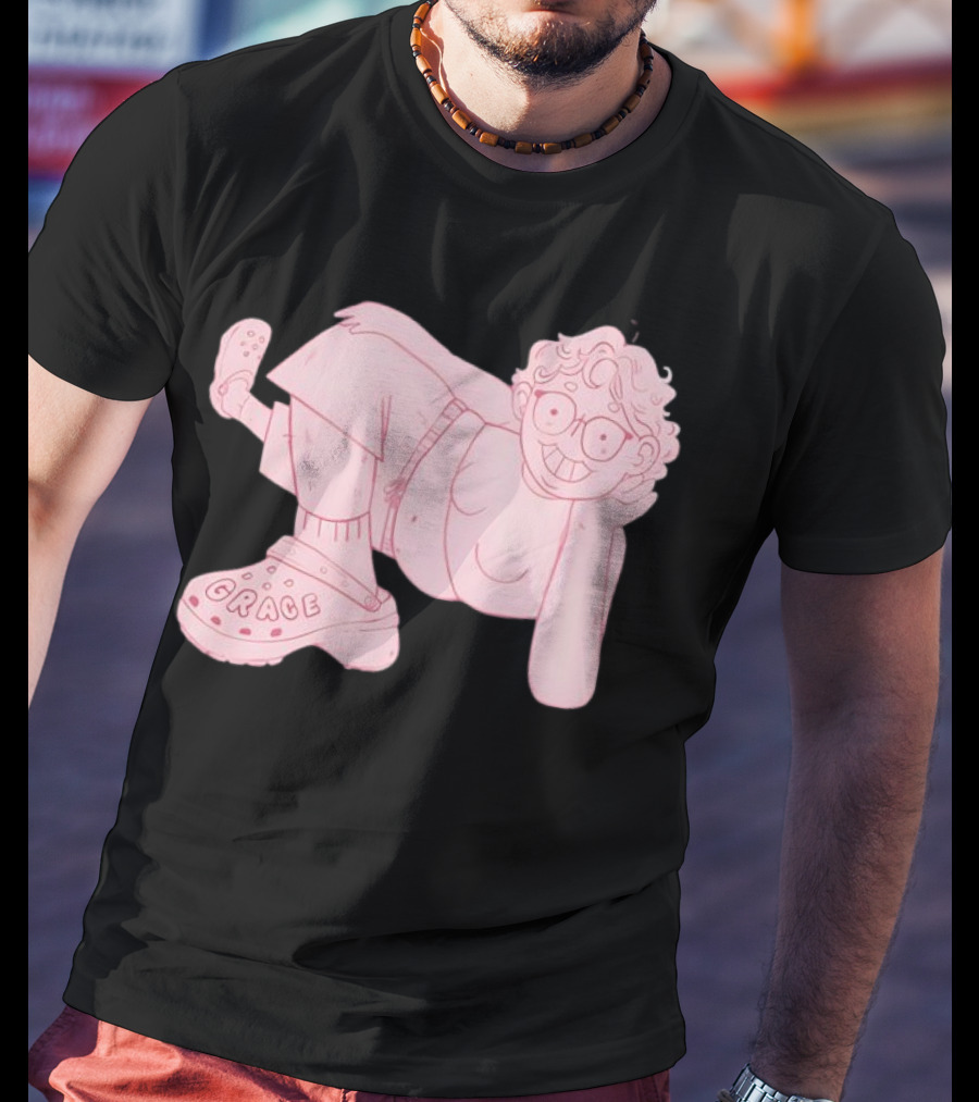 Grace Reiter Crocs Cartoon Character With Pink Outfit And Glasses T-Shirt