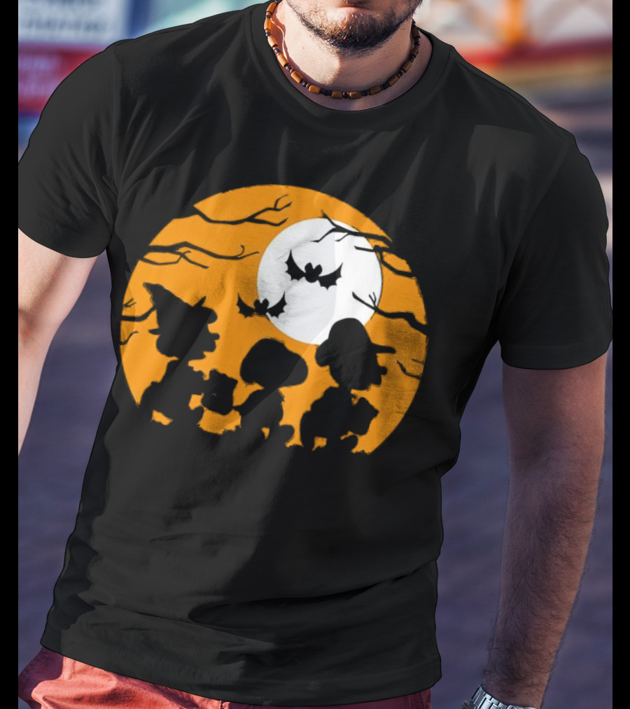 Great Pumpkin Charlie Brown Peanuts Trick Or Treat Halloween Moon Bat Silhouettes T-Shirt