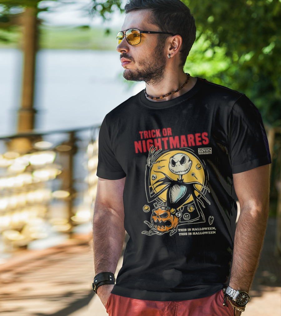Trick Or Nightmares Jack Skellington Halloween Scary Pumpkin Horror Spooky T-Shirt