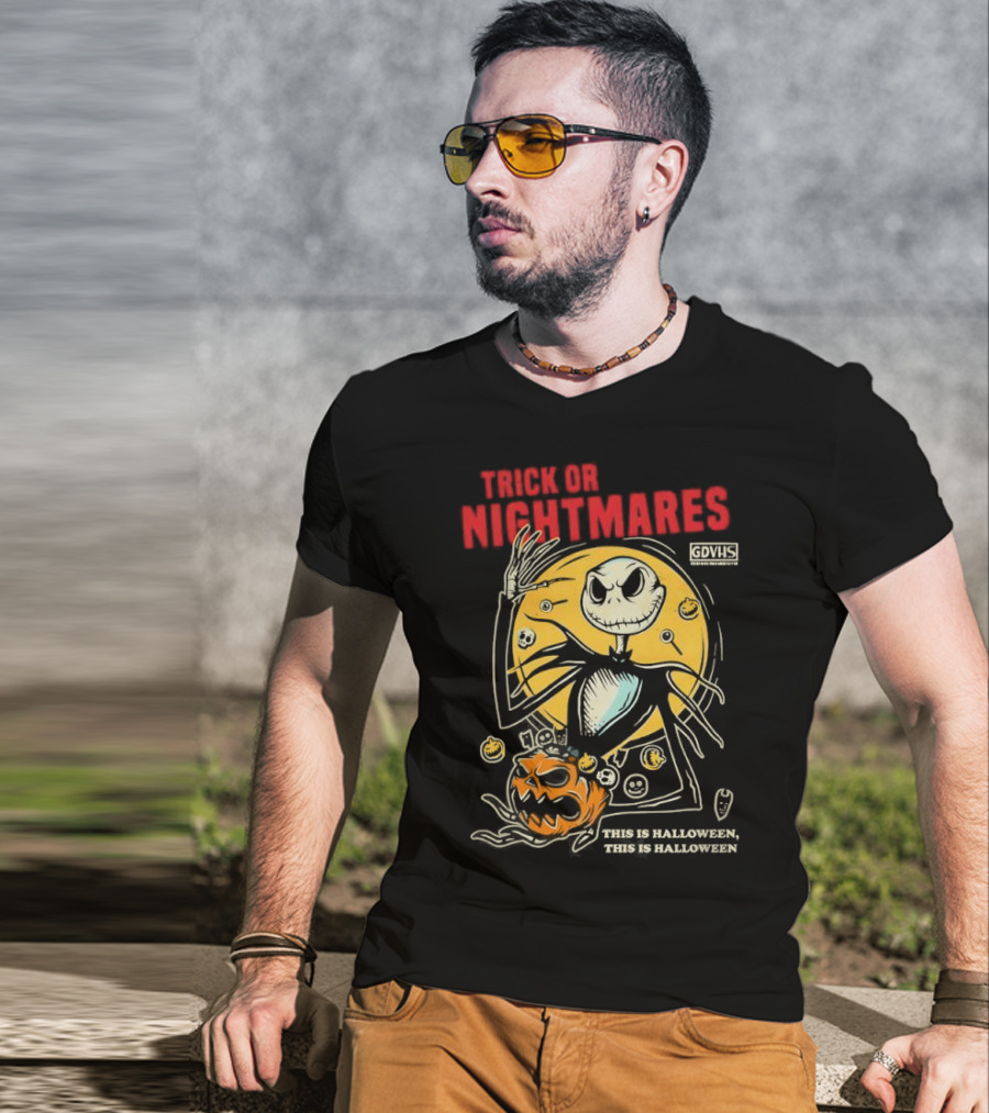 Trick Or Nightmares Jack Skellington Halloween Scary Pumpkin Horror Spooky T-Shirt