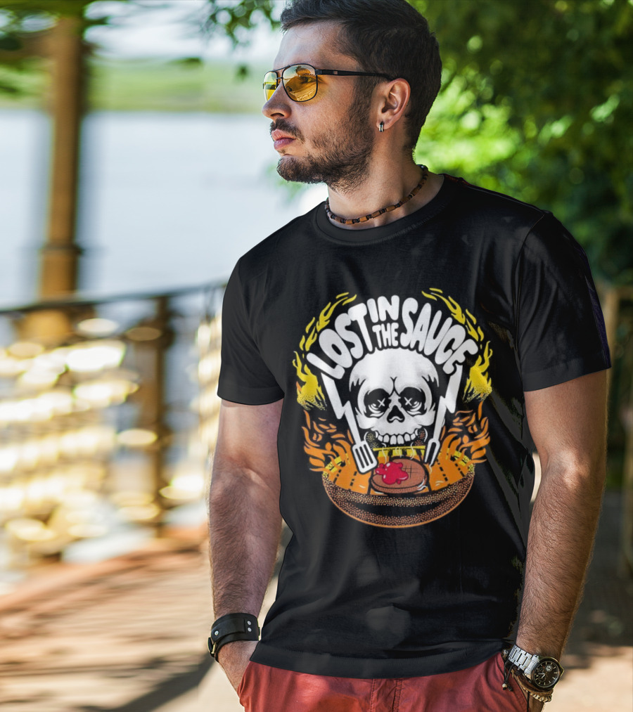 Lost In The Sauce Skull Forks Flames T-Shirt