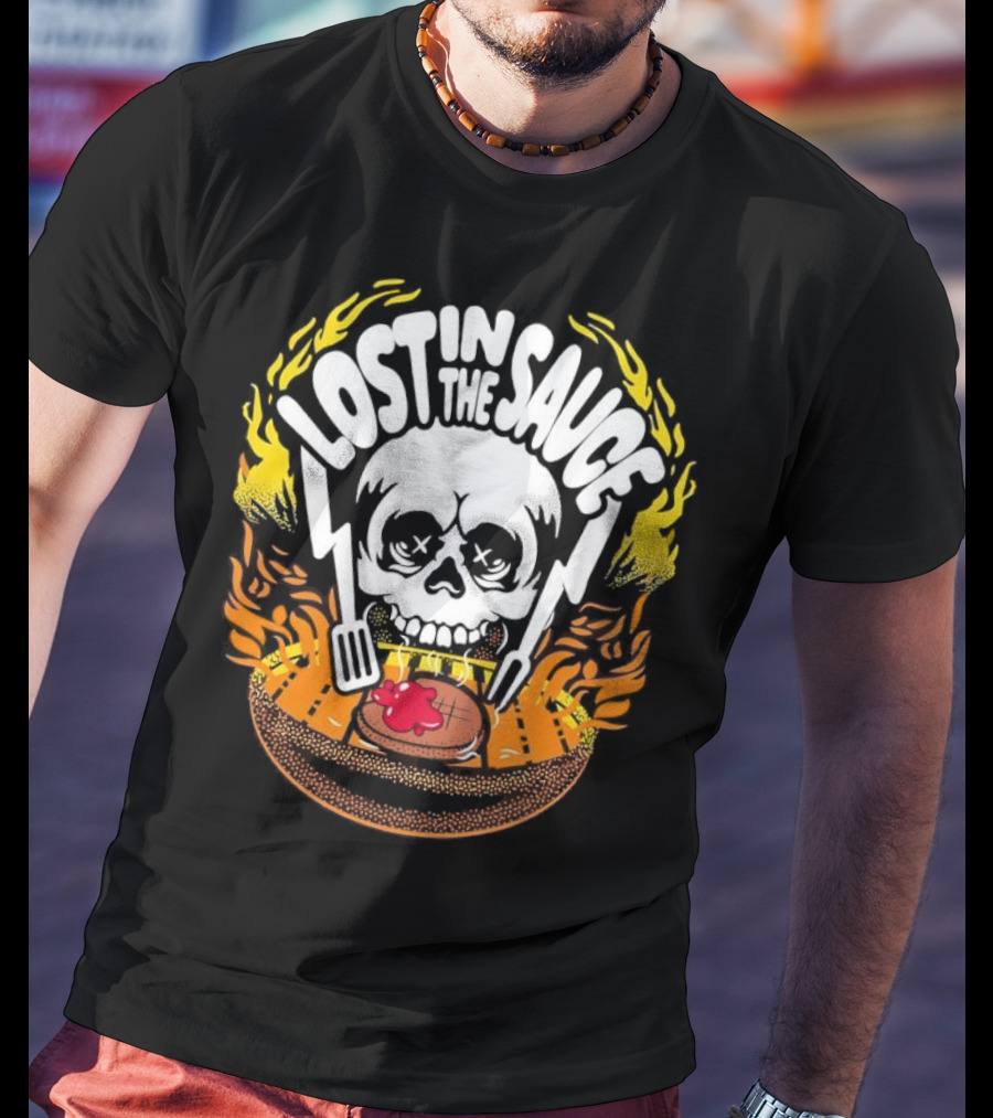 Lost In The Sauce Skull Forks Flames T-Shirt