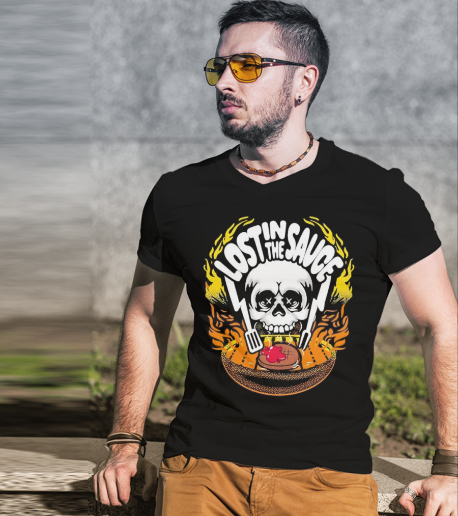 Lost In The Sauce Skull Forks Flames T-Shirt