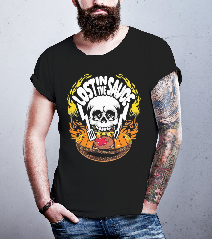 Lost In The Sauce Skull Forks Flames T-Shirt
