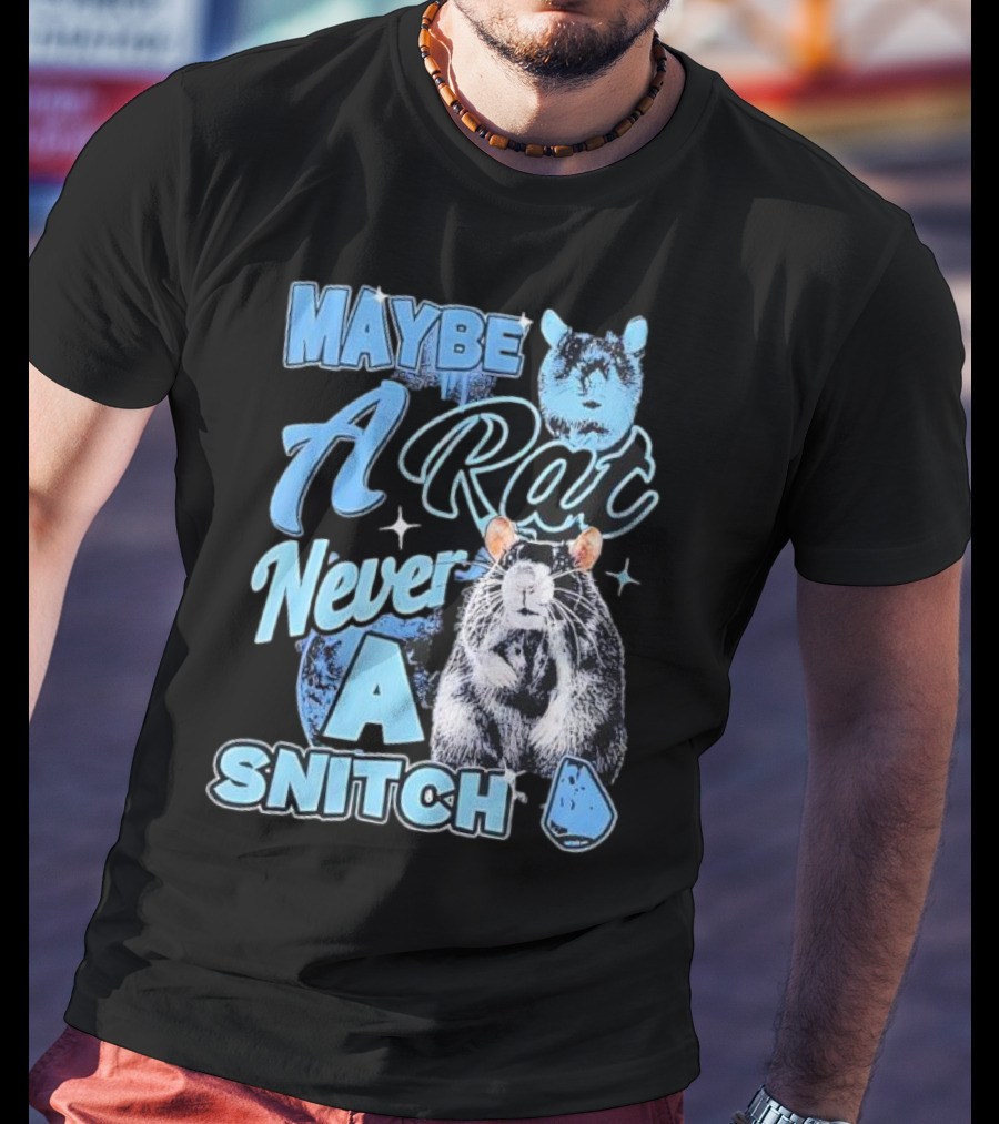 Maybe A Rat Never A Snitch Cute Cartoon Rat Art Blue Aesthetic T-Shirt