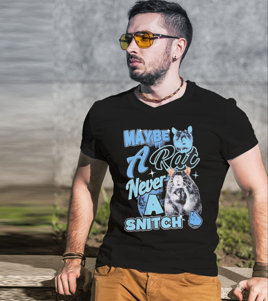 Maybe A Rat Never A Snitch Cute Cartoon Rat Art Blue Aesthetic T-Shirt