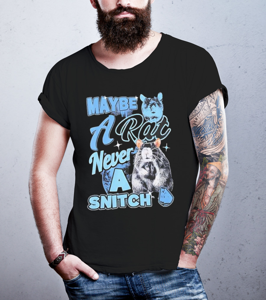 Maybe A Rat Never A Snitch Cute Cartoon Rat Art Blue Aesthetic T-Shirt