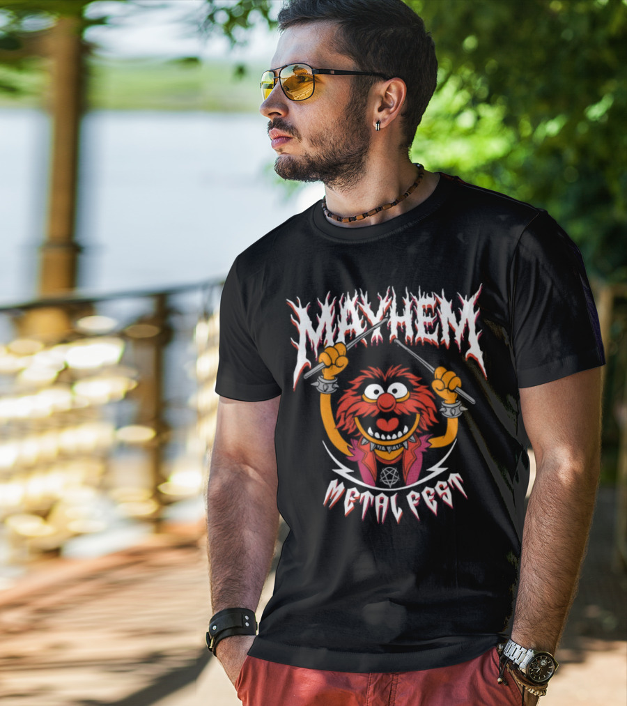 Mayhem Metal Fest Animal Muppets Character Rock Drummer T-Shirt