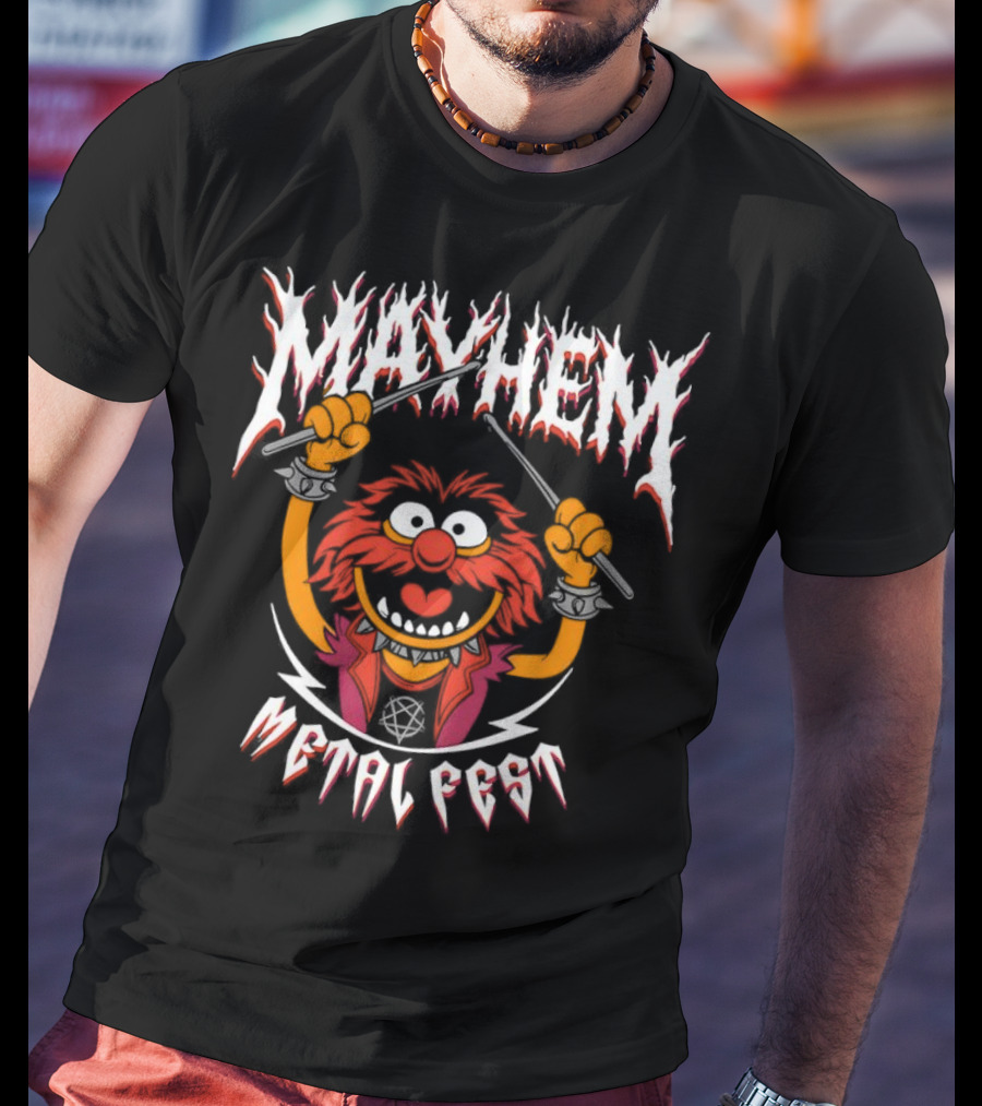 Mayhem Metal Fest Animal Muppets Character Rock Drummer T-Shirt