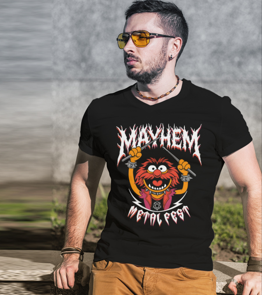 Mayhem Metal Fest Animal Muppets Character Rock Drummer T-Shirt
