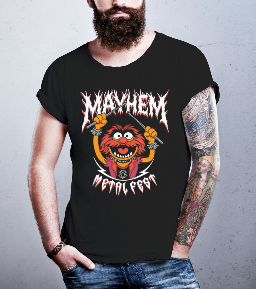 Mayhem Metal Fest Animal Muppets Character Rock Drummer T-Shirt