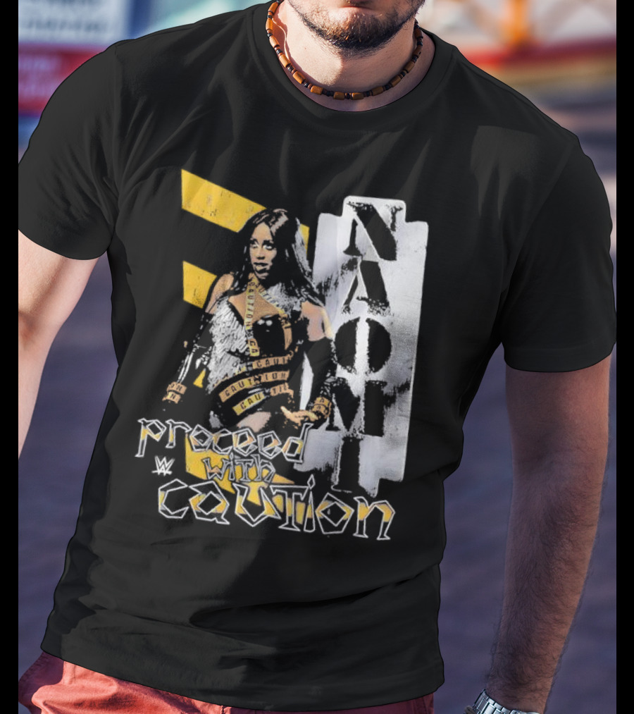 Naomi Proceed With Caution Bold Yellow And White T-Shirt