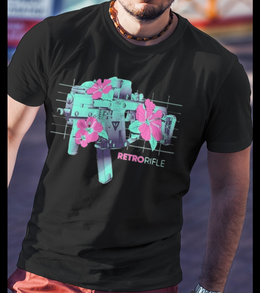 Retro Rifle Floral Fusion Blossoms T-Shirt