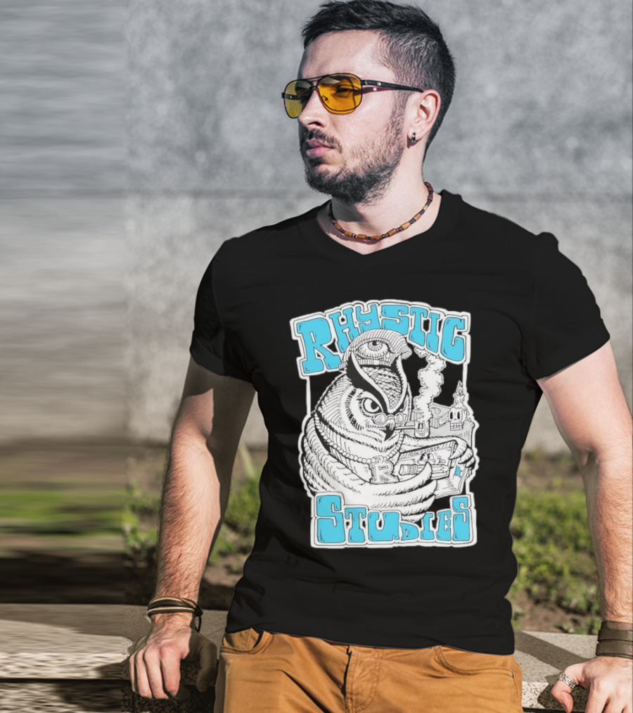 Rhystic Studies Owl Smoking Pipe Reading Book Goldsaber Collaboration T-Shirt