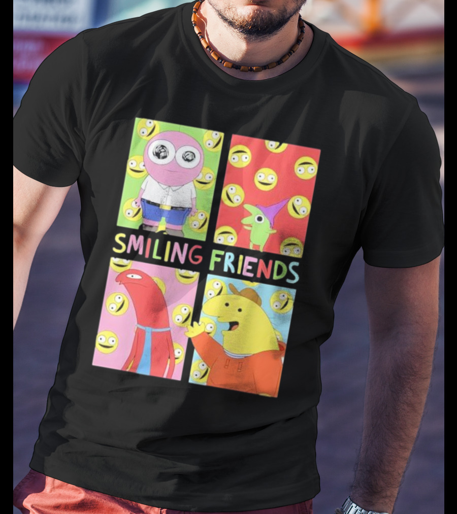 Smiling Friends Character Grid Pop Art Funny Cartoon Faces T-Shirt