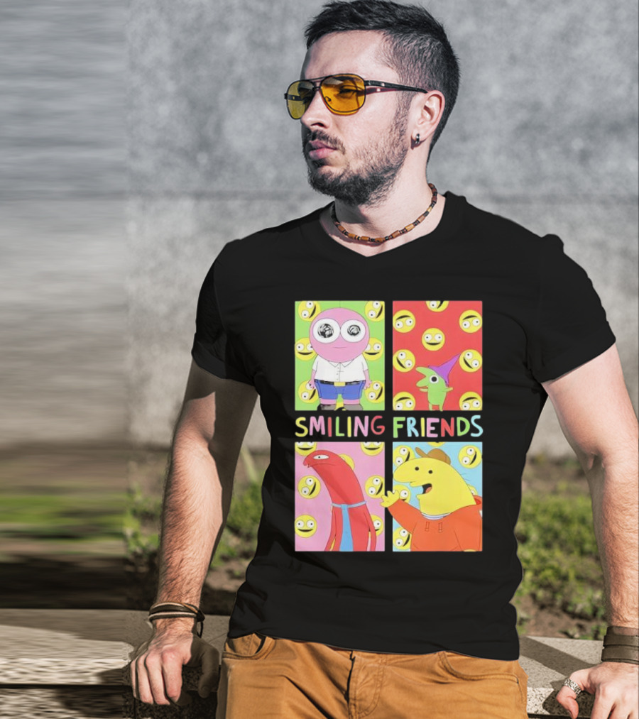 Smiling Friends Character Grid Pop Art Funny Cartoon Faces T-Shirt