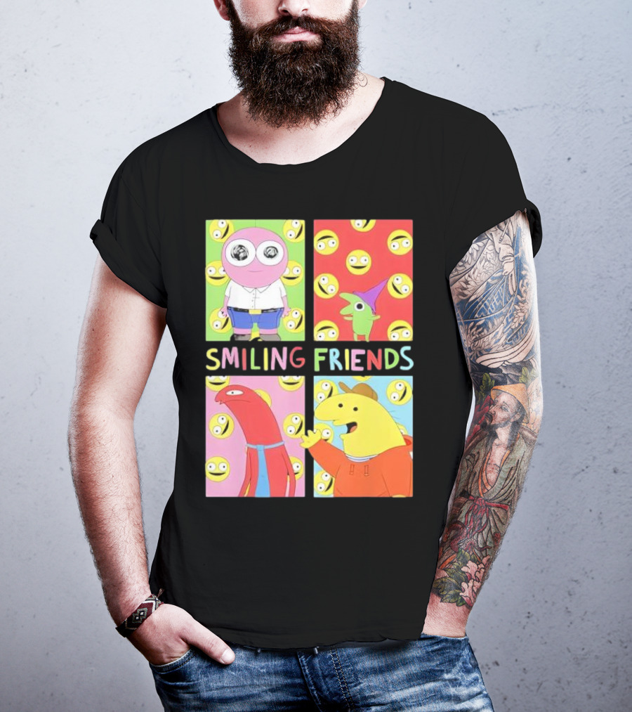 Smiling Friends Character Grid Pop Art Funny Cartoon Faces T-Shirt