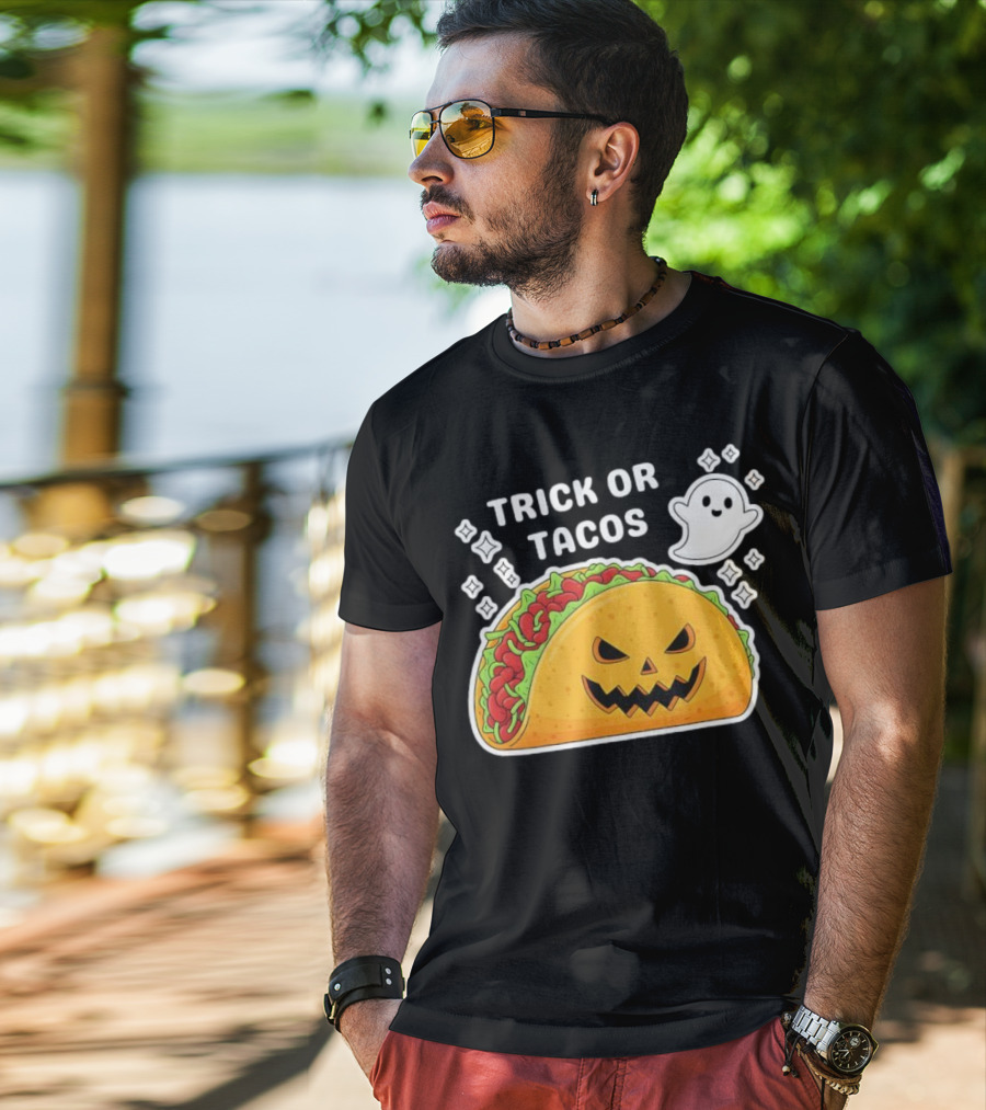 Trick Or Tacos Spooky Jack-o-lantern Halloween Mexican Food T-Shirt