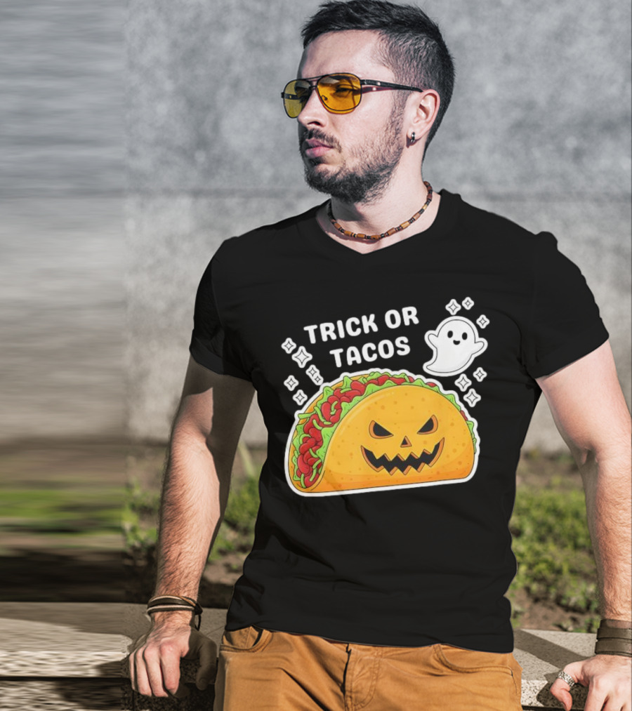 Trick Or Tacos Spooky Jack-o-lantern Halloween Mexican Food T-Shirt