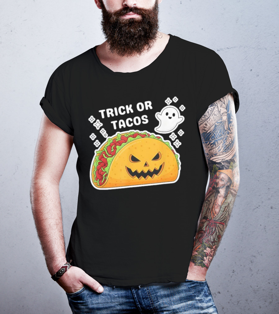 Trick Or Tacos Spooky Jack-o-lantern Halloween Mexican Food T-Shirt