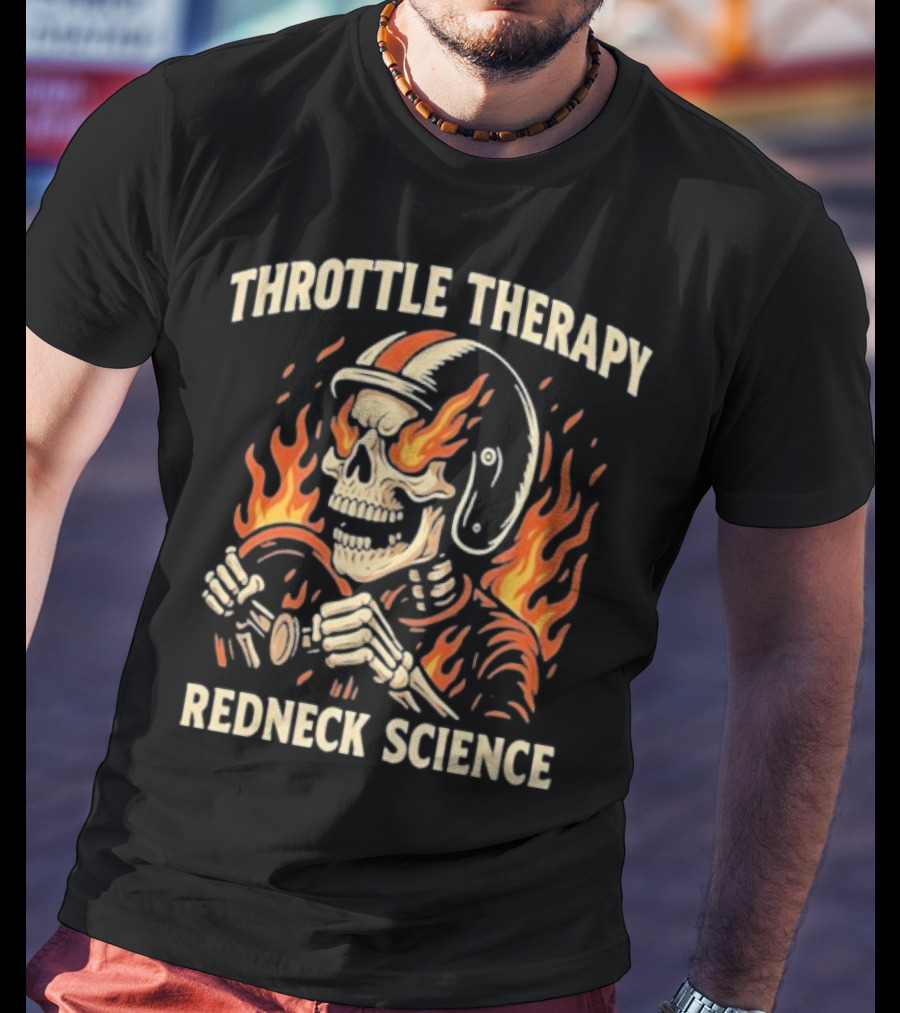 Throttle Therapy Redneck Science Flaming Skeleton T-Shirt