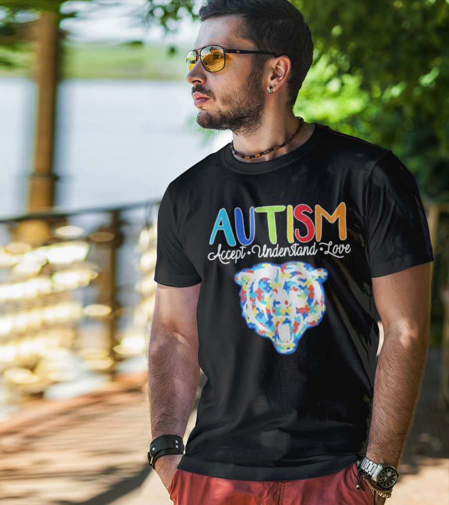 Chicago Bears Autism Accept Understand Love Puzzle Piece Bear T-Shirt