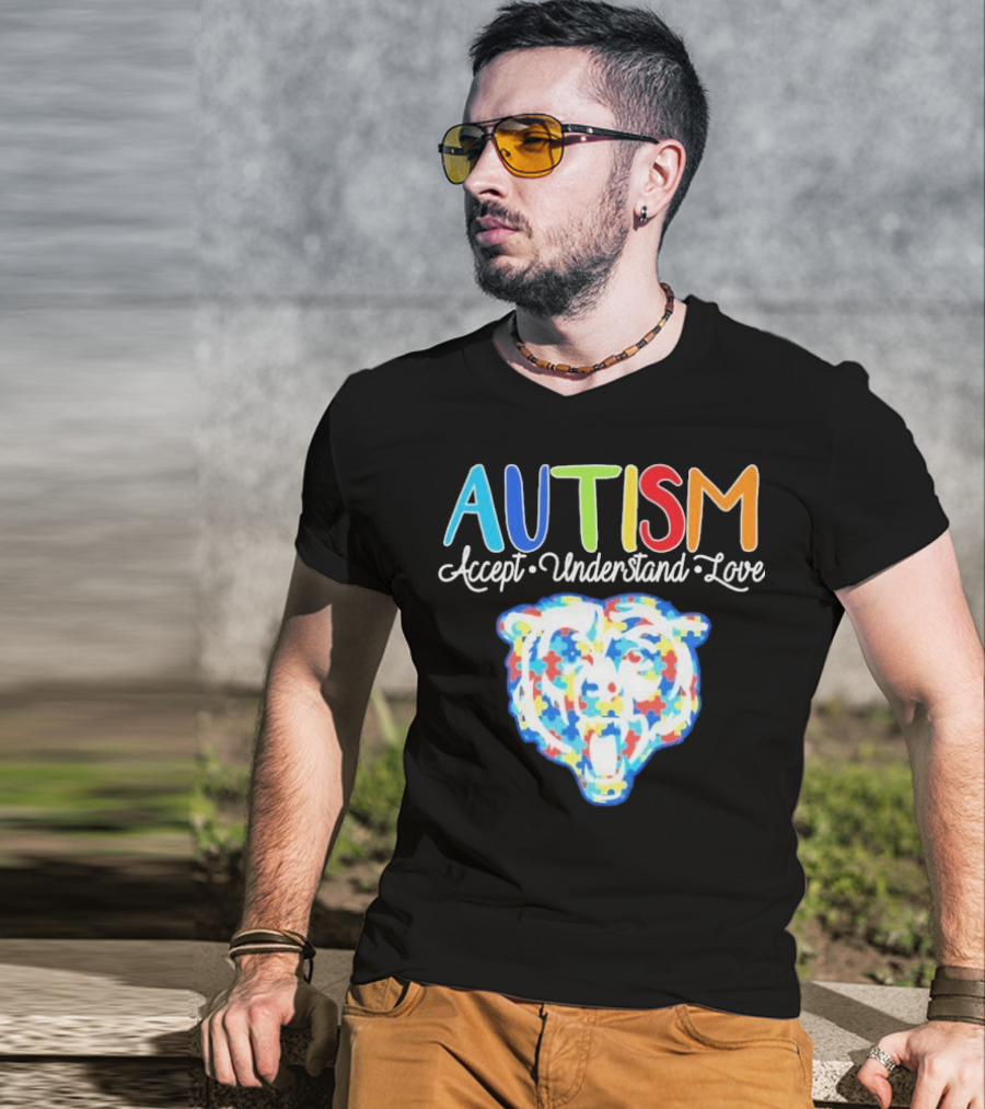 Chicago Bears Autism Accept Understand Love Puzzle Piece Bear T-Shirt