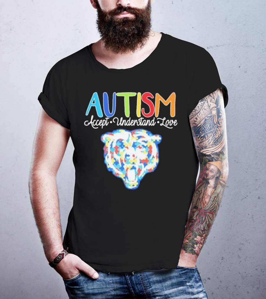 Chicago Bears Autism Accept Understand Love Puzzle Piece Bear T-Shirt