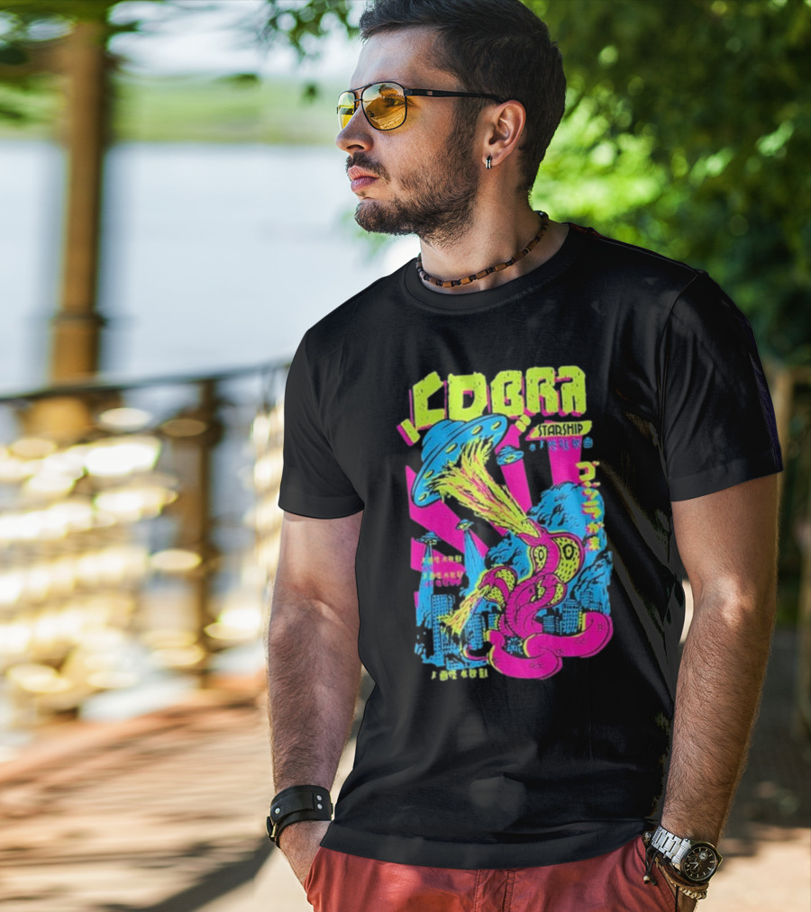 Cobra Starship UFO Fire Breathing City Attack Neon Art T-Shirt