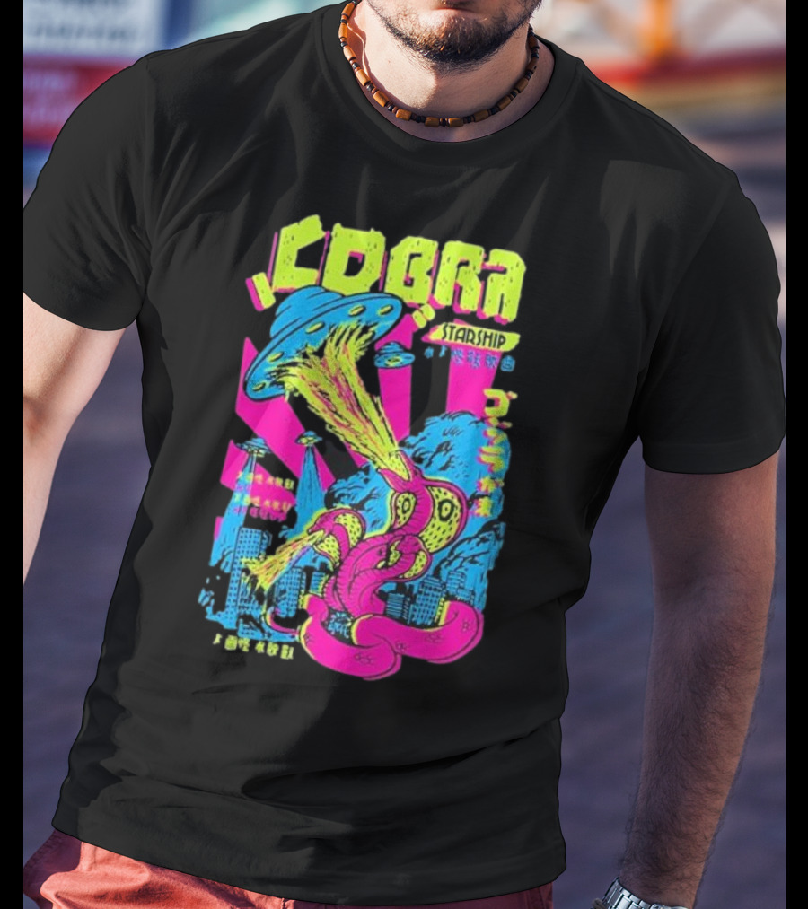 Cobra Starship UFO Fire Breathing City Attack Neon Art T-Shirt