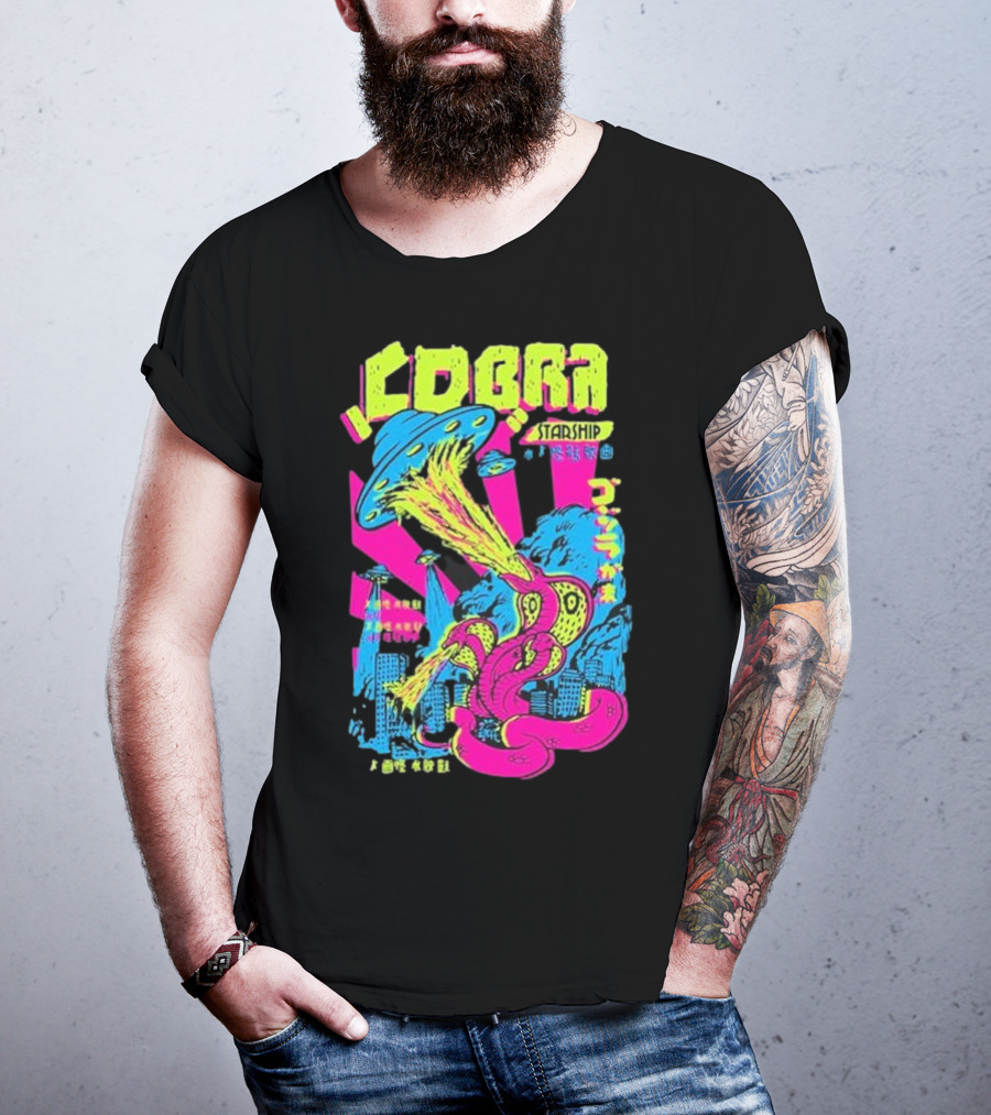 Cobra Starship UFO Fire Breathing City Attack Neon Art T-Shirt