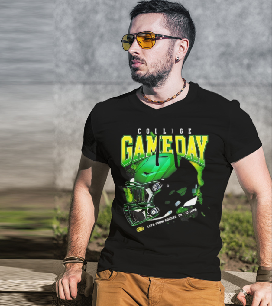 College GameDay Green Football Helmet October Live From Eugene OR 10 11 25 T-Shirt