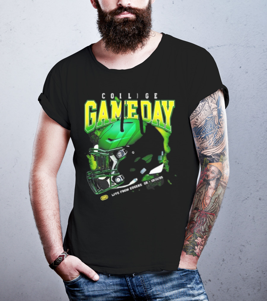 College GameDay Green Football Helmet October Live From Eugene OR 10 11 25 T-Shirt