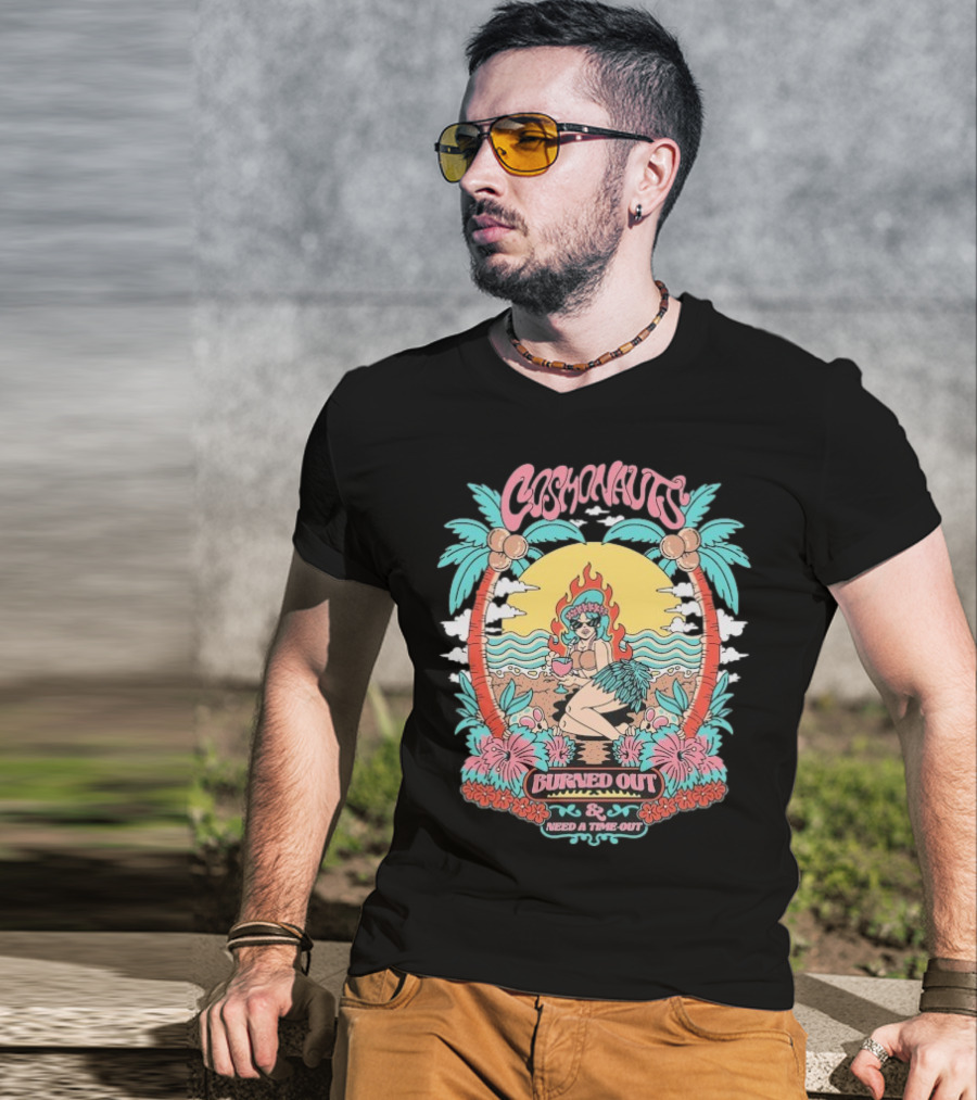 Cosmonauts Burned Out Need A Time Out Vintage Tropical Palm Haven Retro T-Shirt