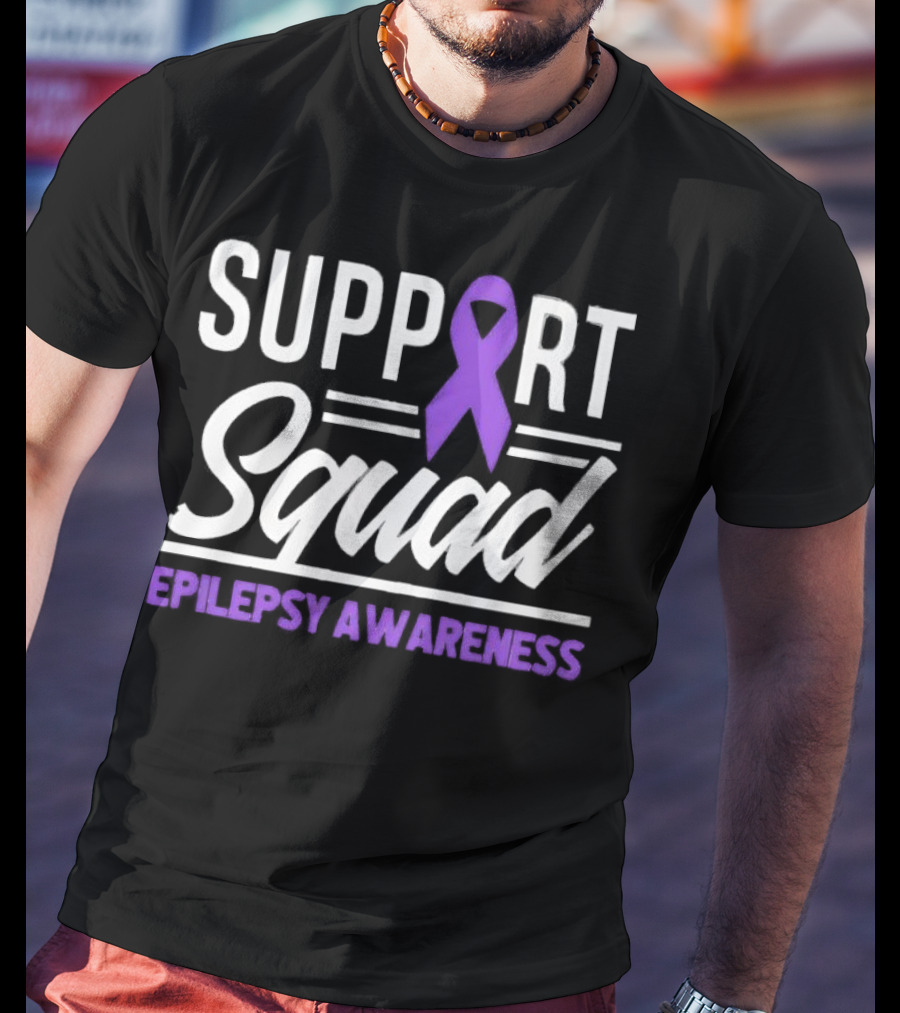 Support Squad Epilepsy Awareness Purple Ribbon T-Shirt