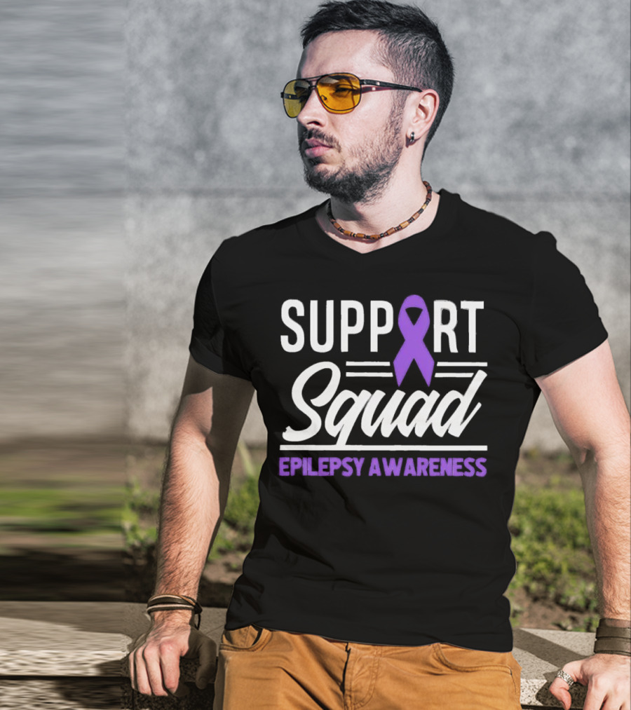 Support Squad Epilepsy Awareness Purple Ribbon T-Shirt