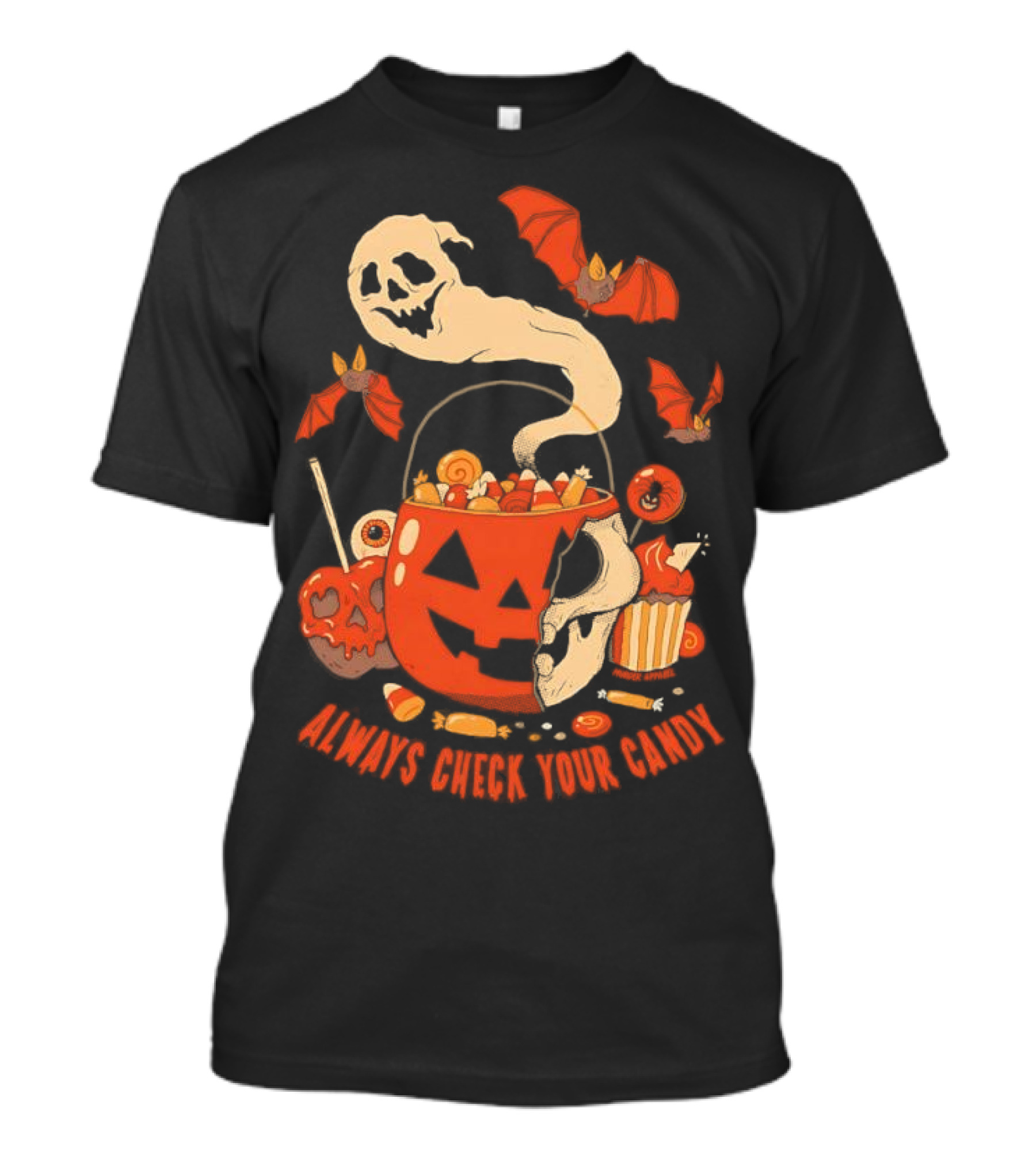 Halloween Always Check Your Candy Spooky Jack-O'-Lantern Ghost Bats And Sweets T-Shirt