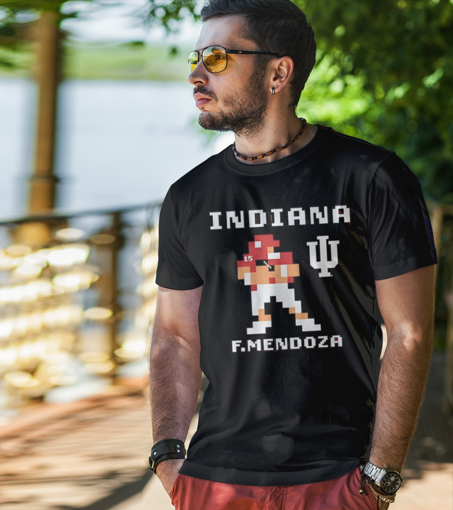 Indiana Football F. Mendoza Retro Pixel Art Player Number 15 T-Shirt