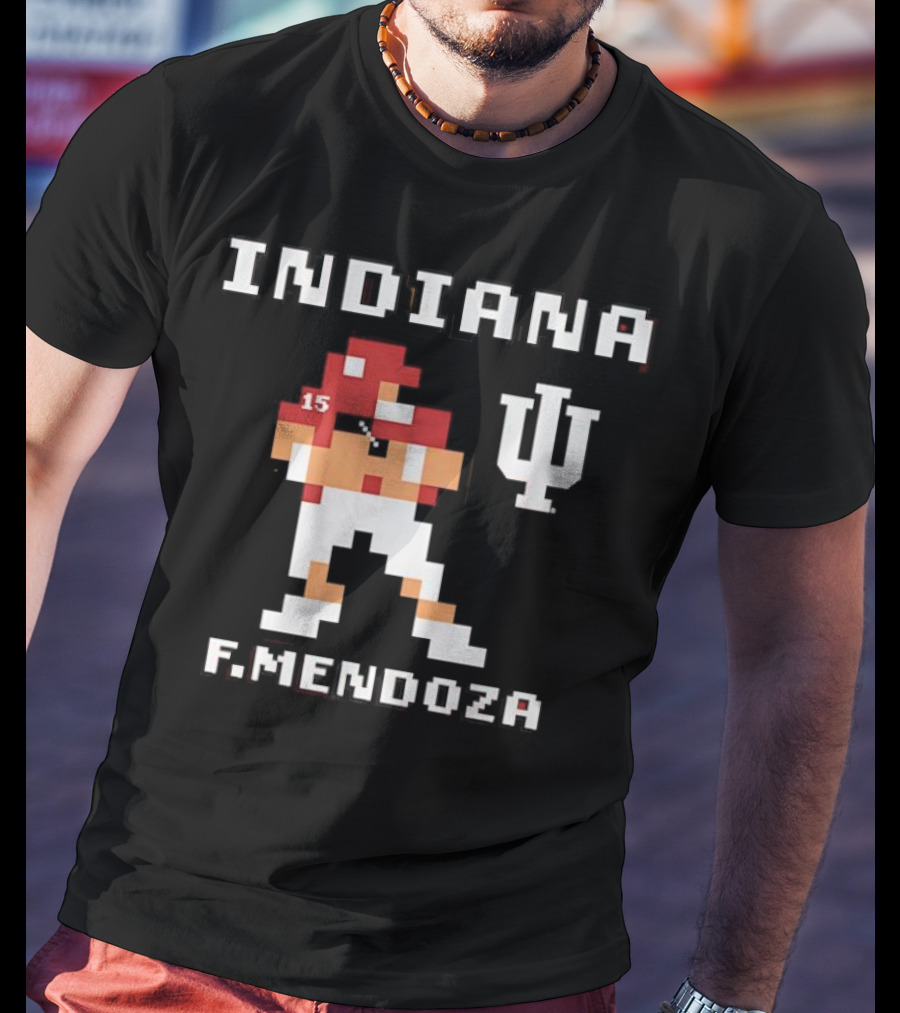 Indiana Football F. Mendoza Retro Pixel Art Player Number 15 T-Shirt