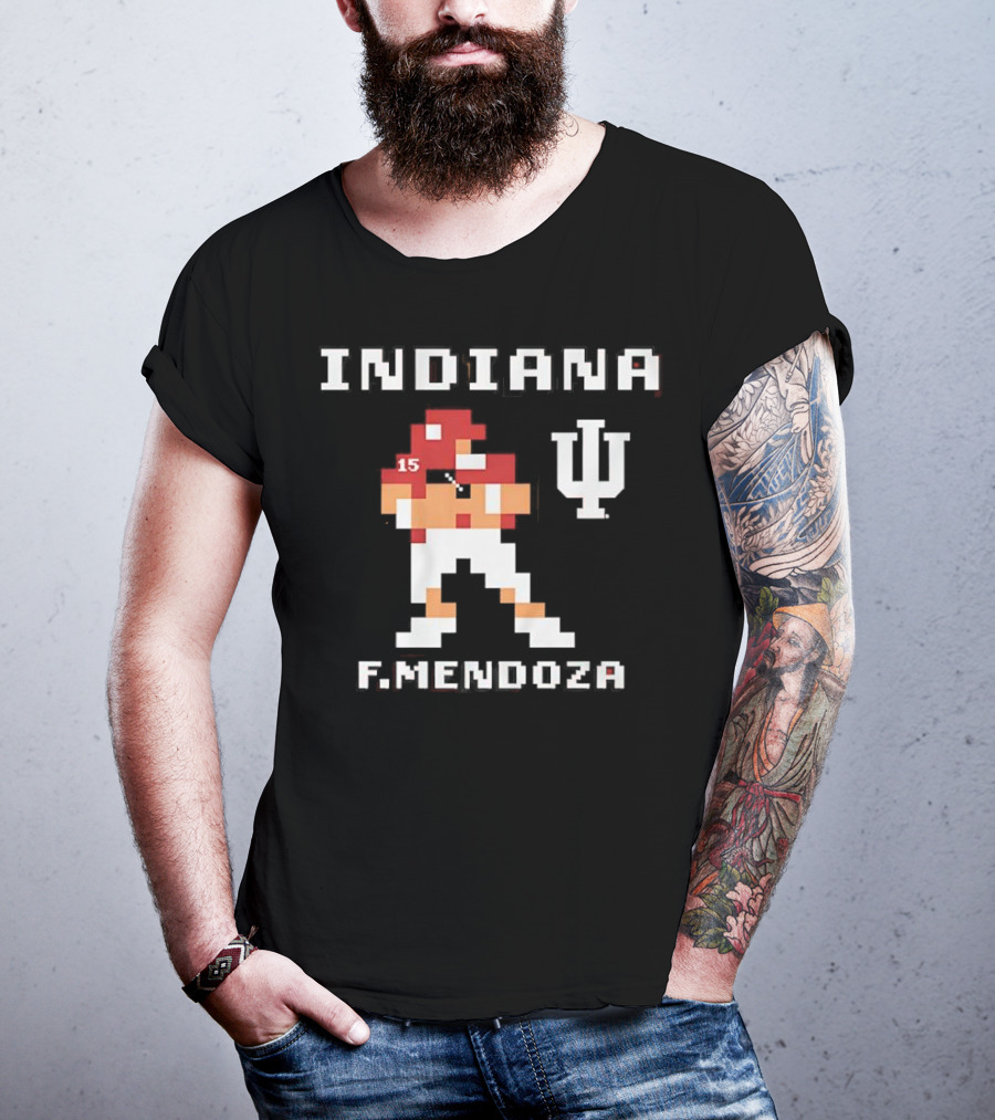 Indiana Football F. Mendoza Retro Pixel Art Player Number 15 T-Shirt