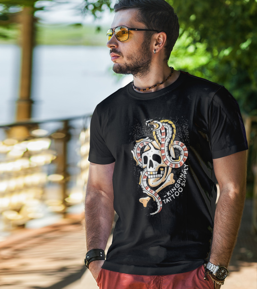 Kingpin Tattoo Supply Year Of The Snake Skull Vintage Style Graphic T-Shirt