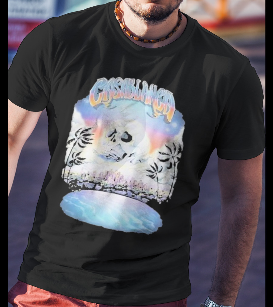 Laura Redman Club Casablanca Skull Palm Trees Sunset Coastal Scene T-Shirt