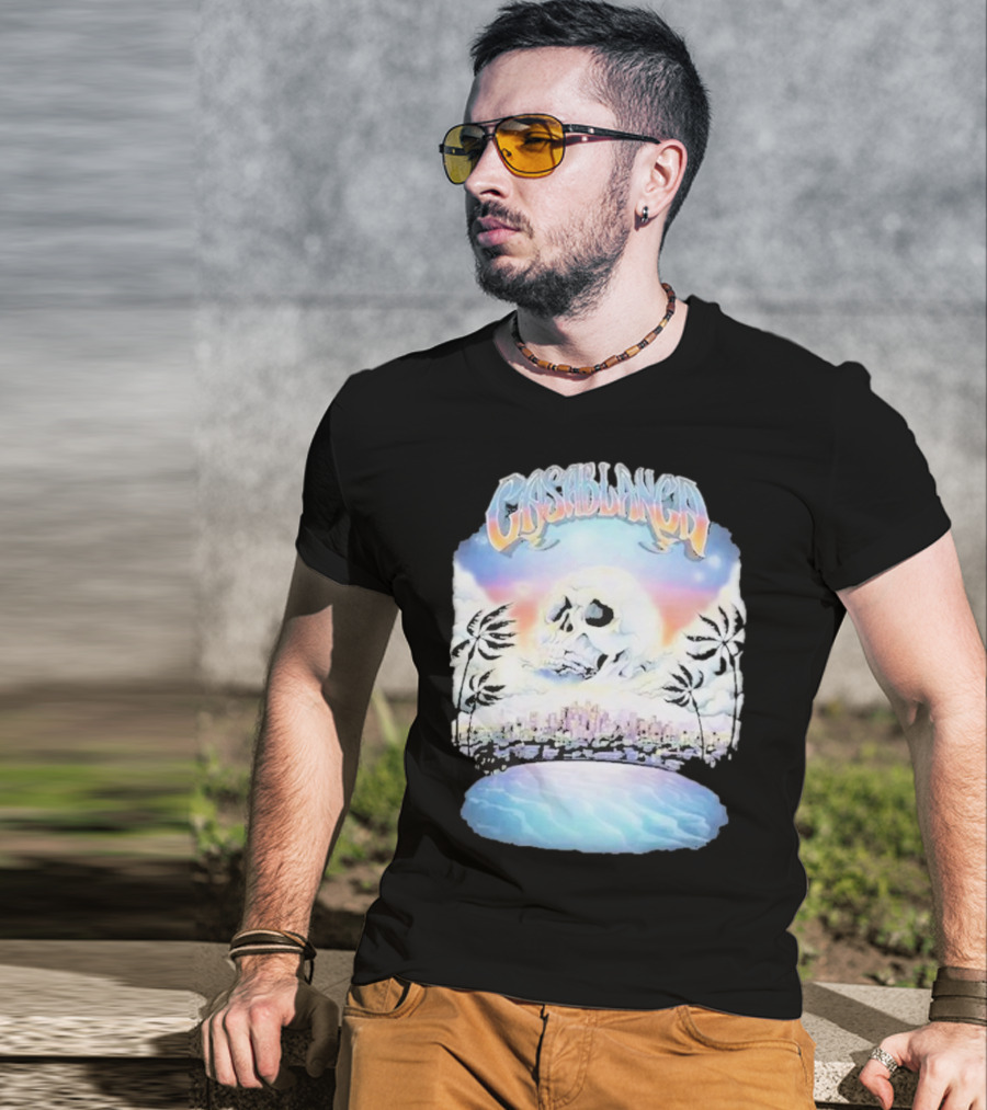 Laura Redman Club Casablanca Skull Palm Trees Sunset Coastal Scene T-Shirt