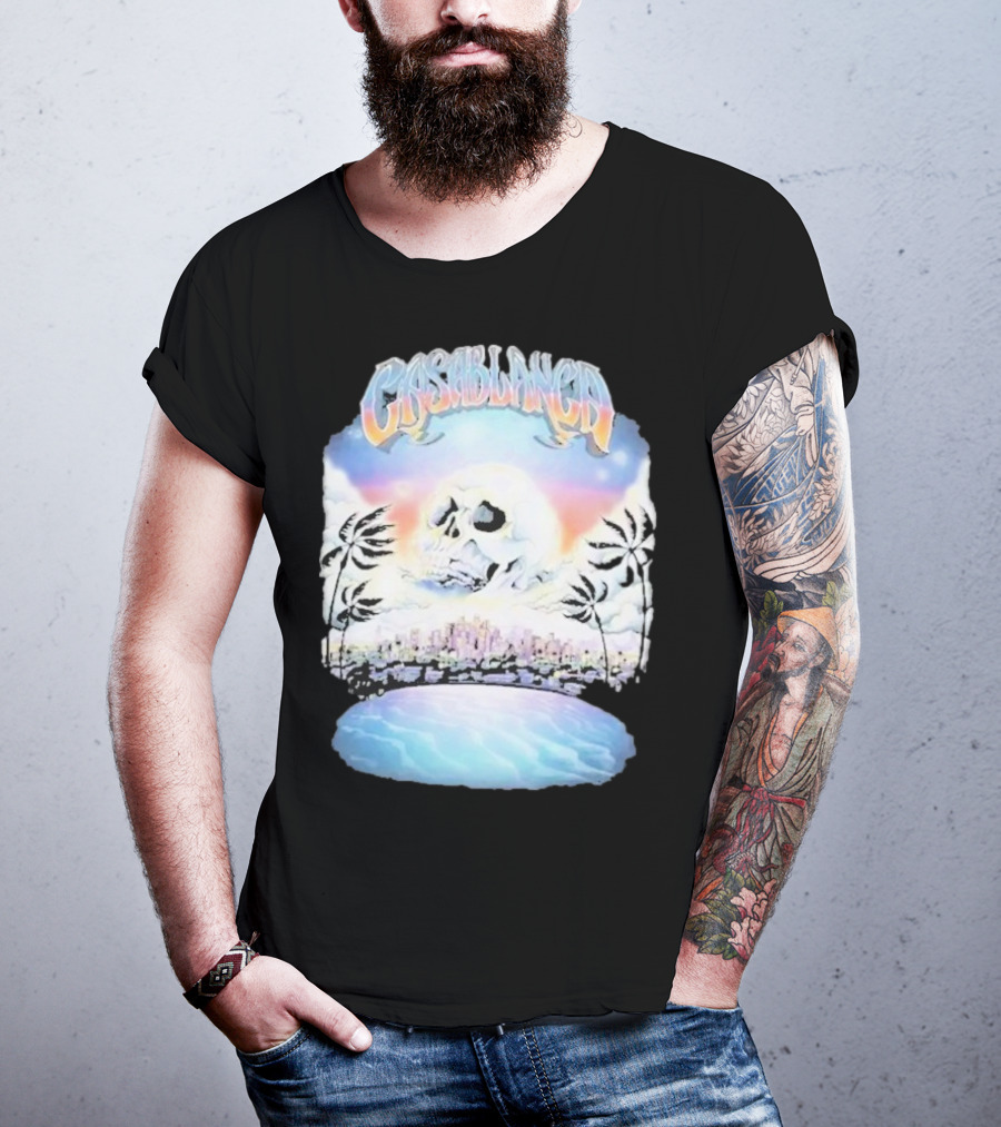 Laura Redman Club Casablanca Skull Palm Trees Sunset Coastal Scene T-Shirt