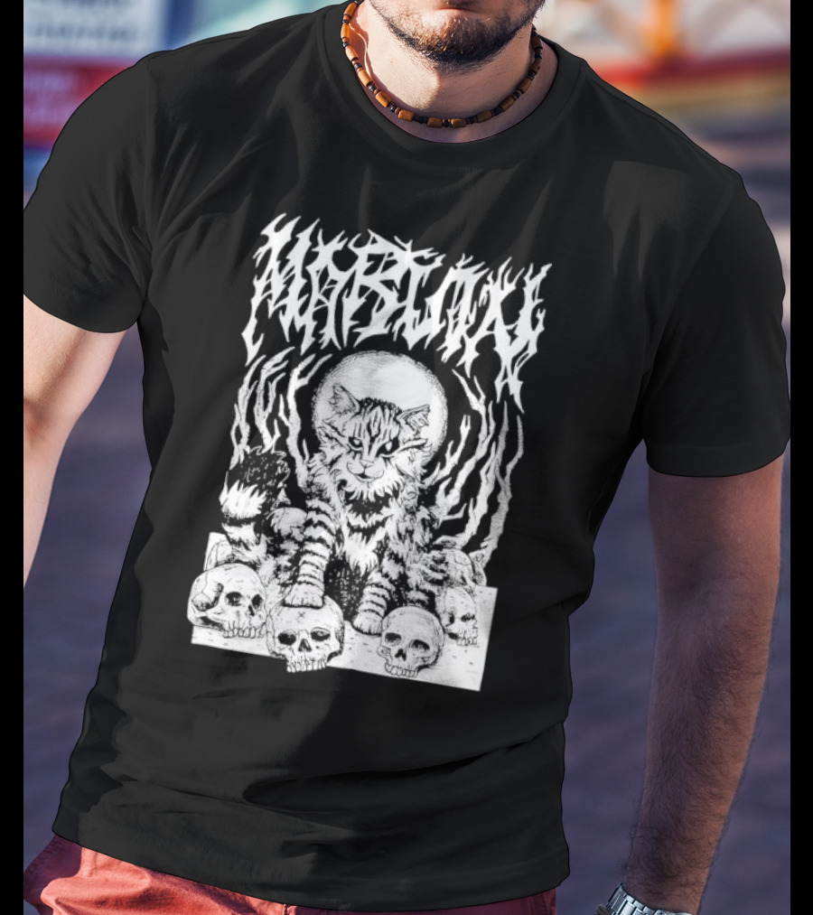 Metal Marvin Skull Cat By Beefaroni Flame Design T-Shirt