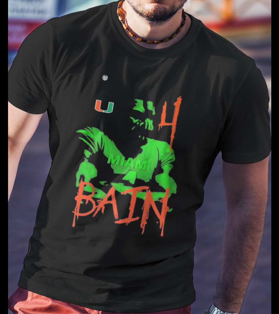 Miami Hurricanes Bain Player U 4 Green-Orange Heroes T-Shirt
