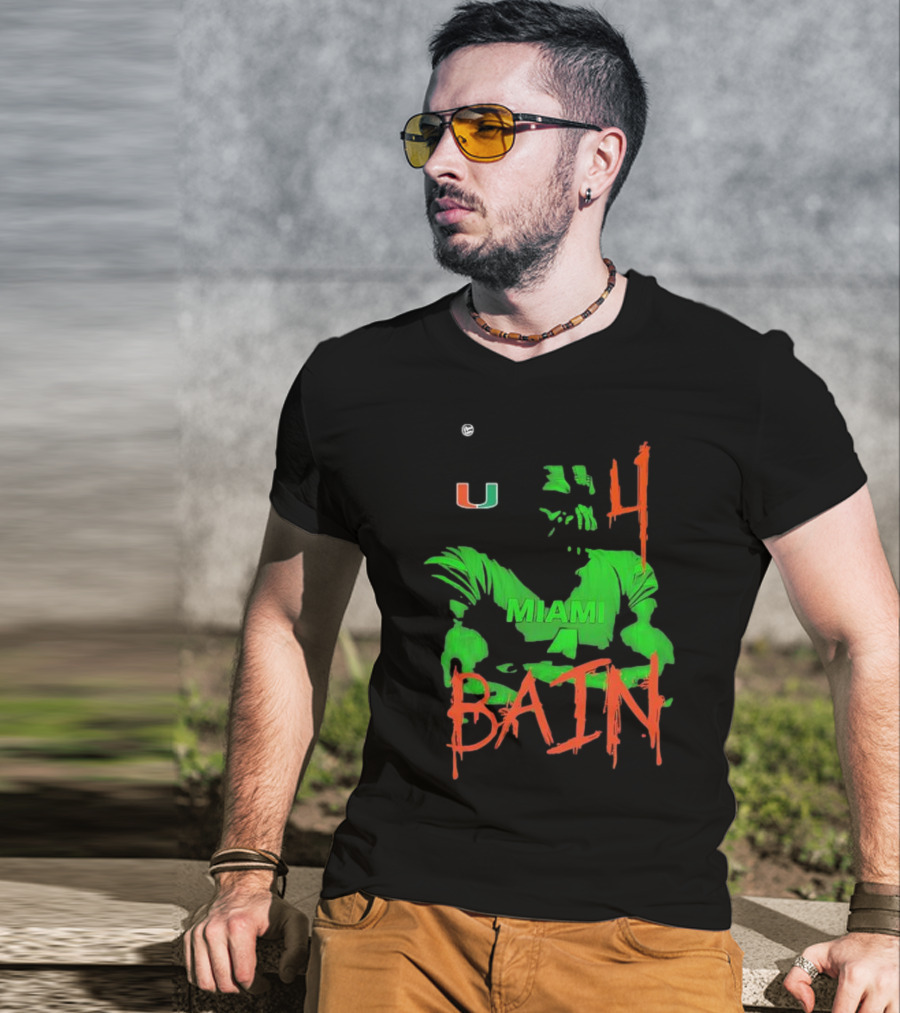 Miami Hurricanes Bain Player U 4 Green-Orange Heroes T-Shirt
