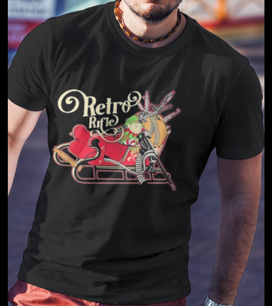 Retro Rifle Christmas Airdrop Santa's Elf Sleigh T-Shirt