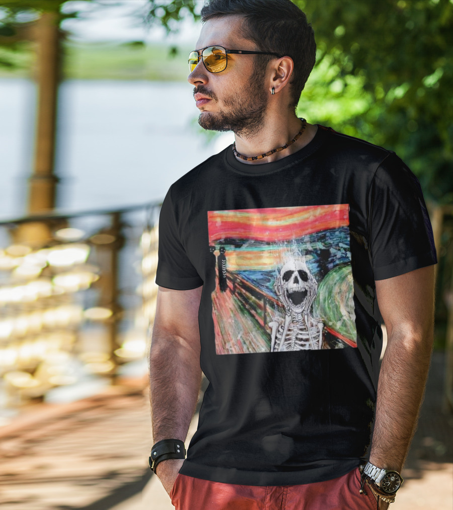 Skeleton Scream Edvard Munch Style Famous Painting Parody T-Shirt