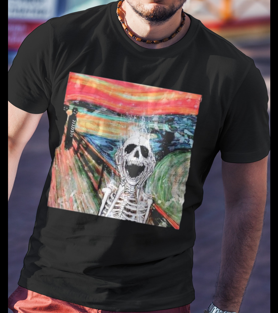 Skeleton Scream Edvard Munch Style Famous Painting Parody T-Shirt